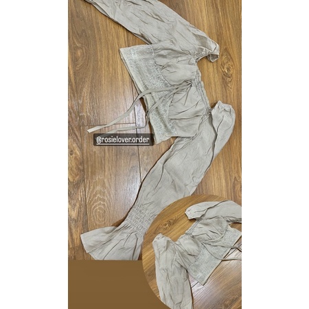 Áo kiểu croptop nữ tay dài phồng phối voan ren trơn cúp ngực dây rút tiểu thư - Order taobao quảng châu
