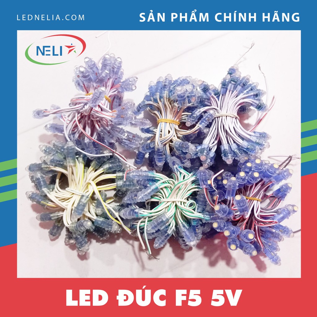 LED đúc F5 đế 9mm điện áp 5V chống nước tốt.