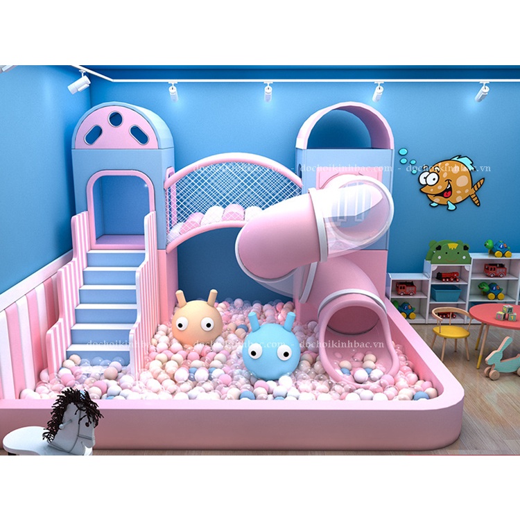 Cầu trượt nhà bóng mầu hồng kid home - Nhà bóng màu hồng mini cho bé vui chơi siêu hấp dẫn
