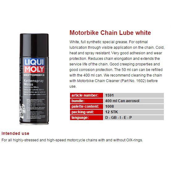 Chai xịt bôi trơn bảo vệ sên Liqui Moly Chain Lube White 1591 400ml ducthanhauto