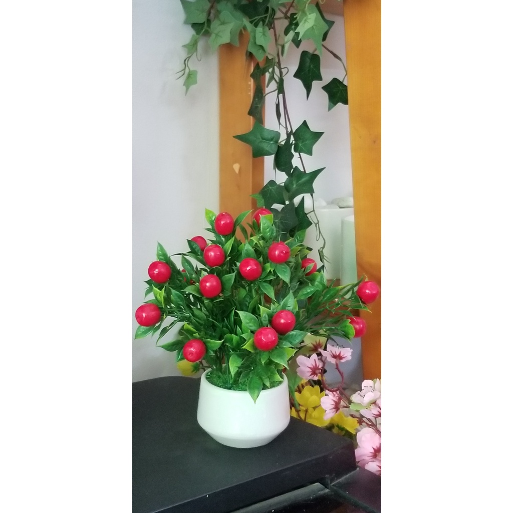 Chậu Cây- Chậu Hoa Cây Giả (Kèm Chậu Sứ) Để Bàn Trang Trí Nhà Cửa Văn Phòng Cắm Sẵn Xinh Xắn