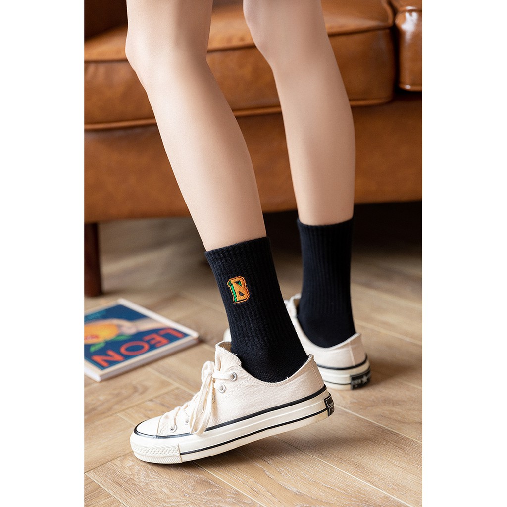 Vớ bắp chân nam nữ, tất cổ cao cam đen cá tính unisex ulzzang NEKO