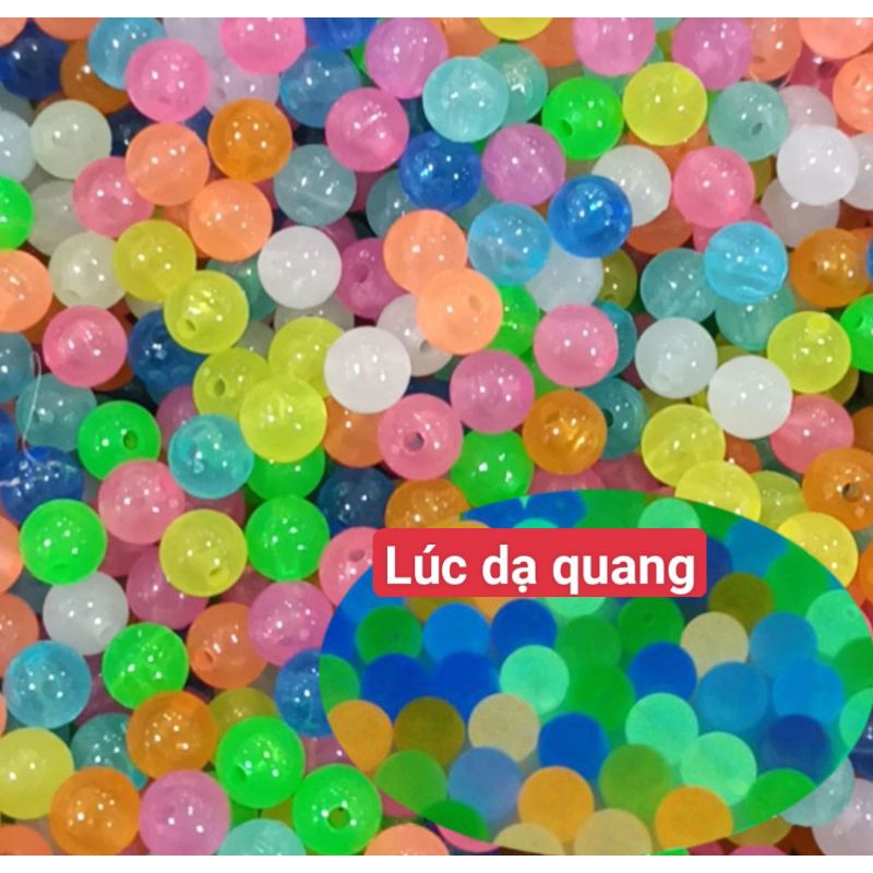 Gói 50 hạt xỏ chuỗi dạ quang phát sáng trong đêm mix đủ màu 8li. tặng 2 mét cước thun