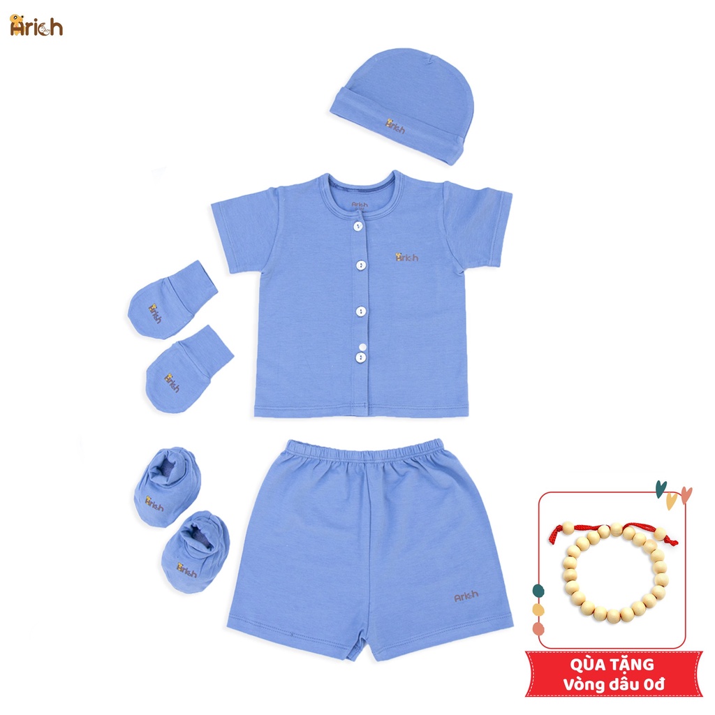 Combo cộc tay cài thẳng trơn petit sợi tre ARICH (0-6M)