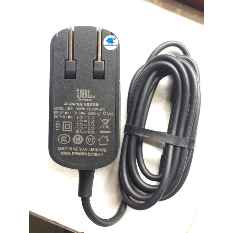 Adapter Type-C JBL60W GHWM-PD60W-WC 5V/9V/12V/15V/20V,Jack cắm nguồn AC dính liền