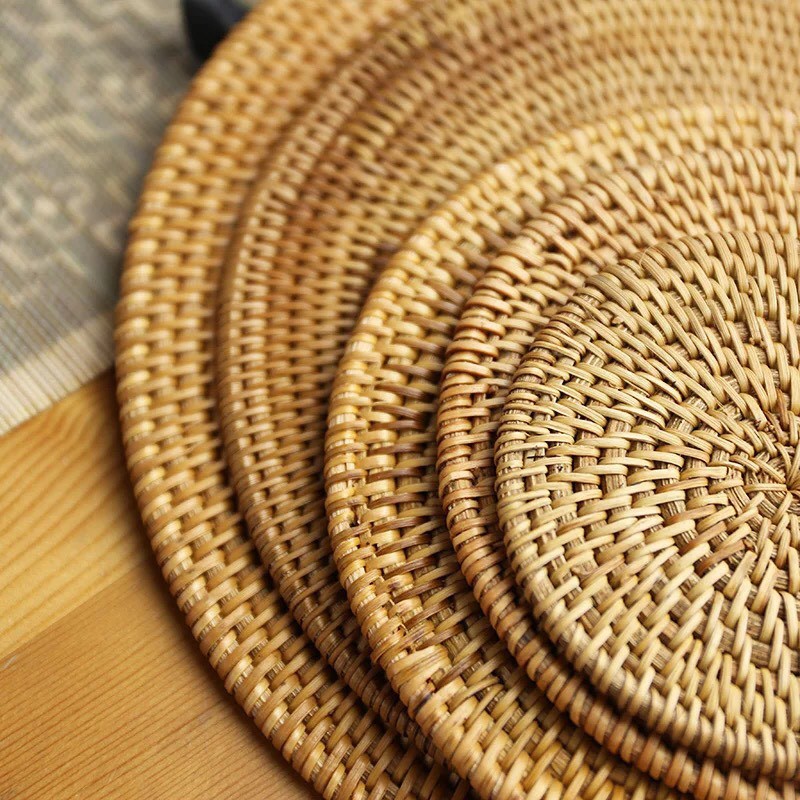 Tấm lót cốc mây tre đan BAMBOOO ECO rattan coasters trang trí decor thân thiện môi trường