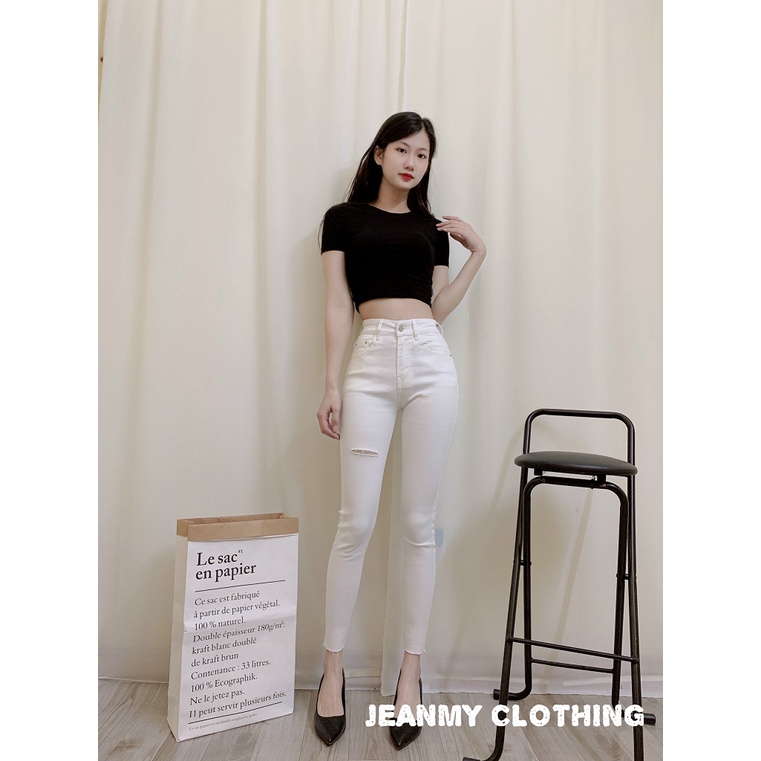 Quần Jean nữ lưng cao trắng rách gấu, hack dáng, quần bò cạp cao skinny jeans bigsize trơn dài basic | BigBuy360 - bigbuy360.vn