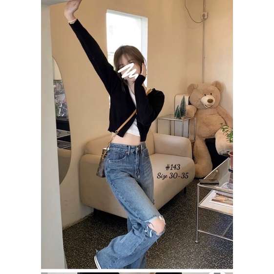 Quần Baggy Jean Nữ Bigsize Lưng Cao Ống Suông Rách Kiểu Phong Cách Năng Động Cá Tính Ms143 MonJeanShop