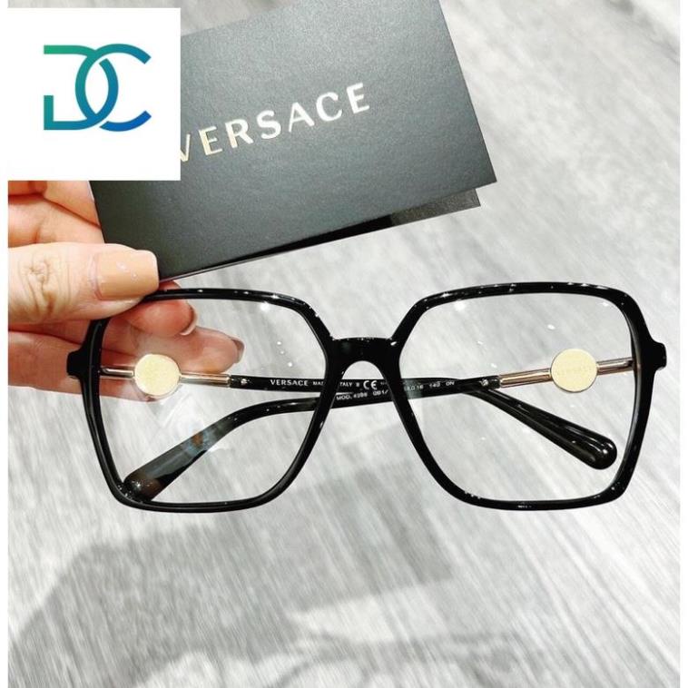 Kính thời trang nữ tròng 0° đeo bảo vệ mắt kể cả ban đêm gọng đen bóng NewVERSACE2022