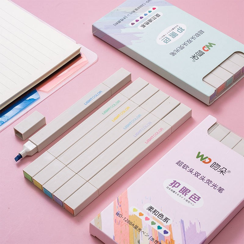 (Hàng Mới Về) Set 6 Bút Bắt Sáng Hai Đầu Màu Sắc Thời Trang