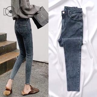 Quần Jean Lưng Cao Phối Rách Cá Tính Dành Cho Nữ
