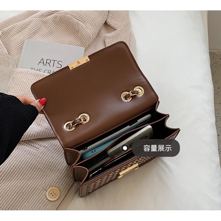 Túi xách nữ kẹp nách có dây đeo chéo phối dây xích pha da chất liệu dạ kẻ Túi nữ công sở LONAKENG SHOP họa tiết dạ kẻ