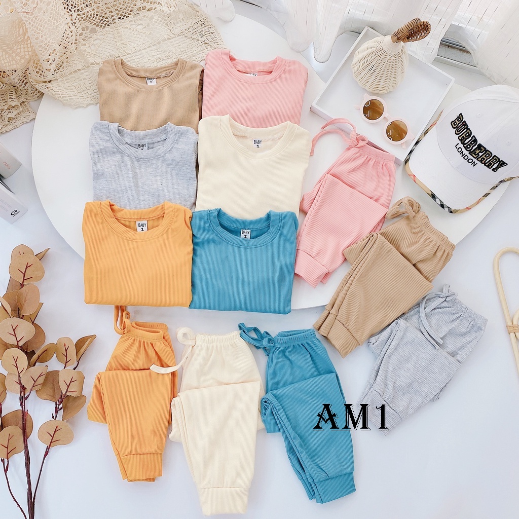 (8-20kg) Đồ Bộ Dài Tay Len Tăm Trơn Bé Trai, Bé Gái, Bộ Dài Tay Thu Đông TB80 QATE794