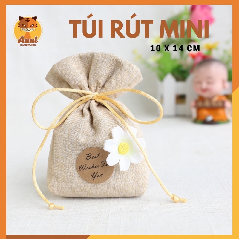 Túi rút mini chất liệu vải bố ANNI05 đựng phụ kiện, hoa khô, túi thơm tiện lợi.