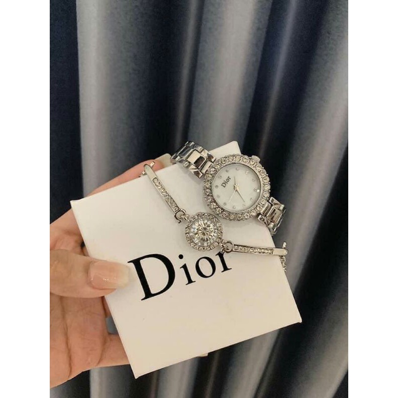 [ẢNH THẬT]SALE Set Đồng hồ nữ Dior mẫu đẹp sang chảnh (set Đồng hồ+vòng tay đính đá) - Full Box cực sang trọng