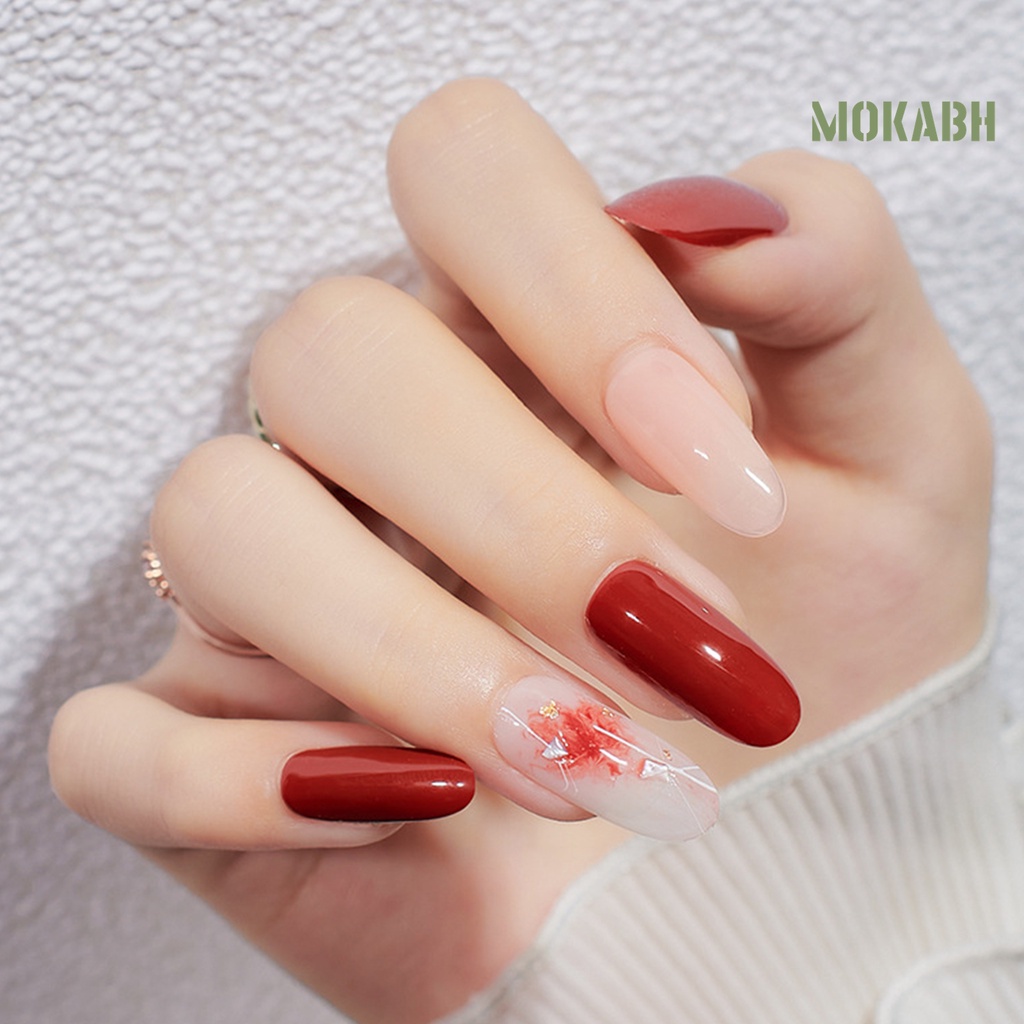 Set 120 Móng Tay Giả Nối Dài Che Nửa Độ Trong Suốt Hình Giọt Nước