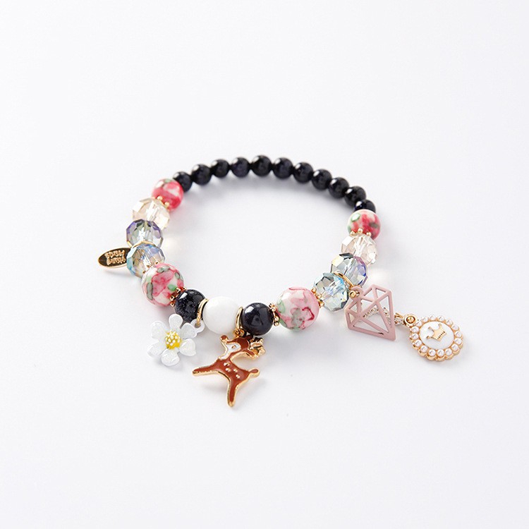 XiaoboACC Vòng Đeo Tay Chuỗi Hạt Phối Đá Nhân Tạo Mặt Tuần Lộc Dễ Thương Thời Trang Cho Phụ Nữ