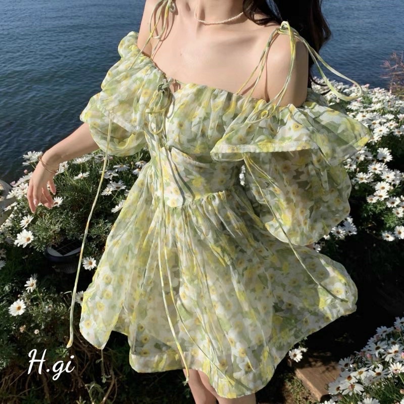 Chiếc váy hoa xanh bơ tiểu thư💋