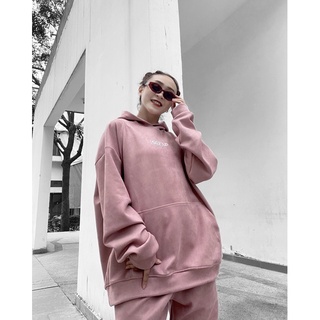 Áo hoodie suede da lộn hồng - saigonzup
