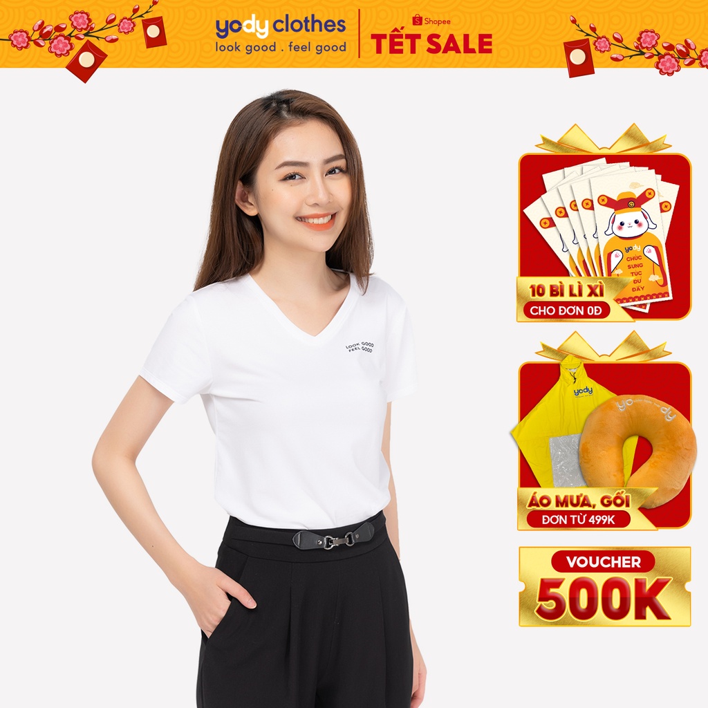Áo phông nữ YODY form rộng vải cotton thoáng mát nhiều màu, size lớn TSN5346