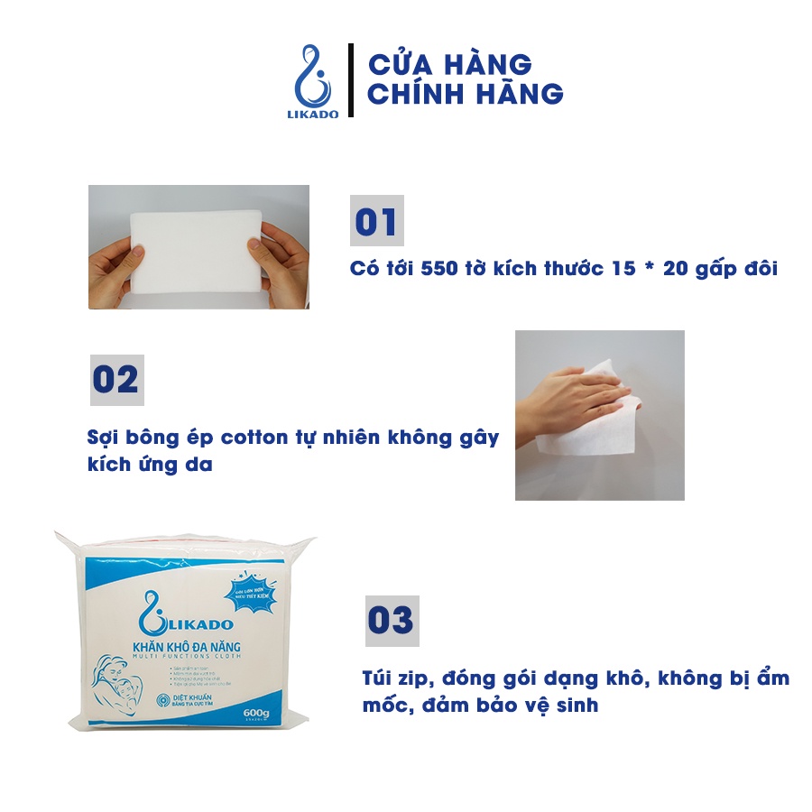 Khăn vải khô đa năng cho bé Likado 600g 550 tờ