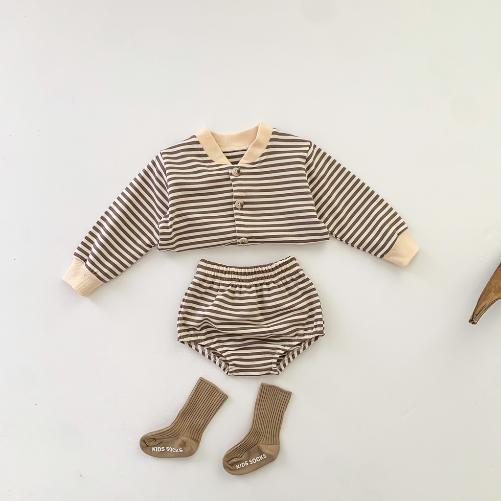 Set Áo Khoác Cardigan Tay Dài &amp; Quần Short Cho Bé Sơ Sinh