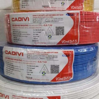 (Dây đôi dẹt, không phải dây bọc) Dây điện đôi Cadivi VCmd2x1.5 (cuộn 100m)