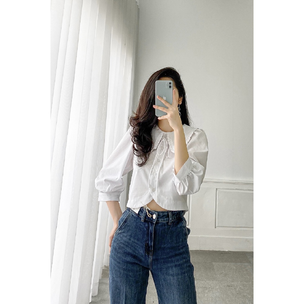 Áo sơ mi Masara dáng baby màu trắng