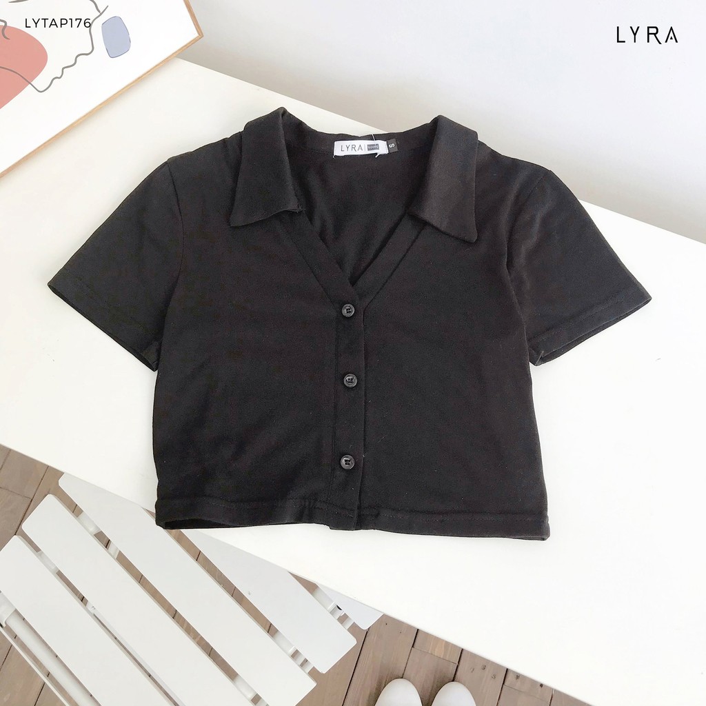 Áo phông croptop nữ thiết kế by LYRA cổ bẻ khoét V, thun cotton basic dáng ôm tay ngắn phong cách Hàn Quốc -LYTAP176