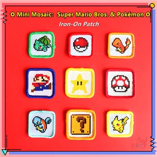 ♚ Mosaic Series 03：Mini Square Super Mario Bros. & Pokémon Iron-On Patch ♚ 1Pc DIY Sew on Iron on Badges Patches