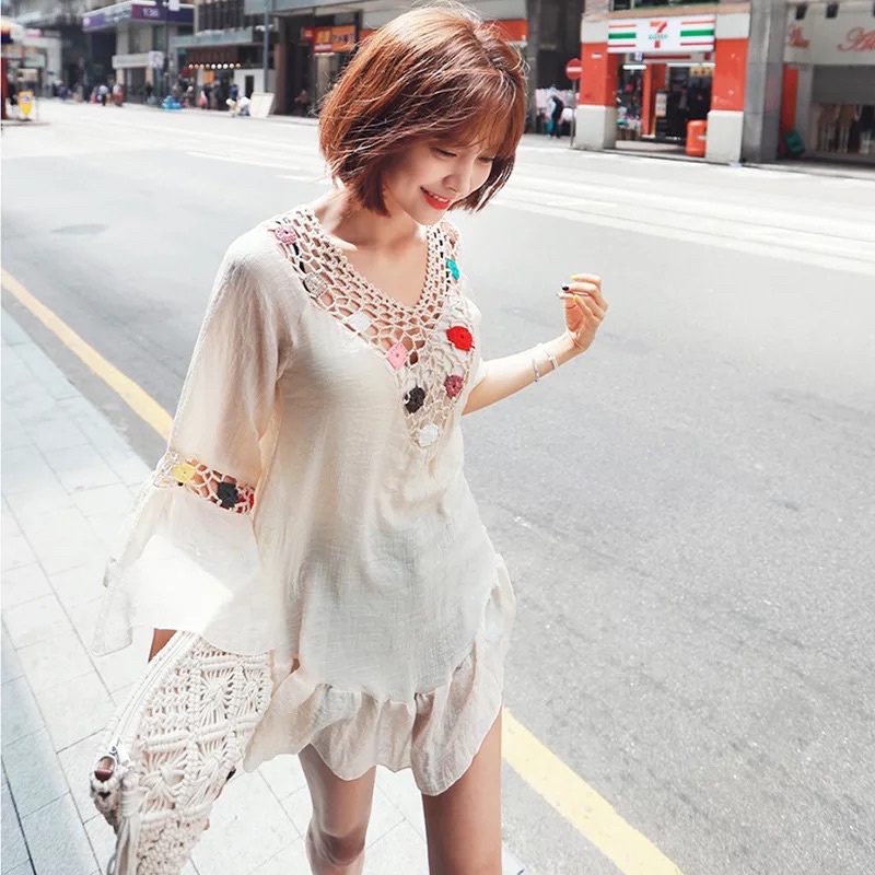 Áo nữ thun đũi phong cách Boho nữ tính