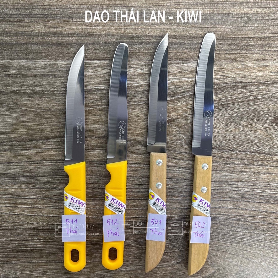 Dao gọt hoa quả đa năng siêu sắc bén, không gỉ cán vàng - cán gỗ, mũi tròn - mũi nhọn chính hãng Thái Lan có tem Kiwi