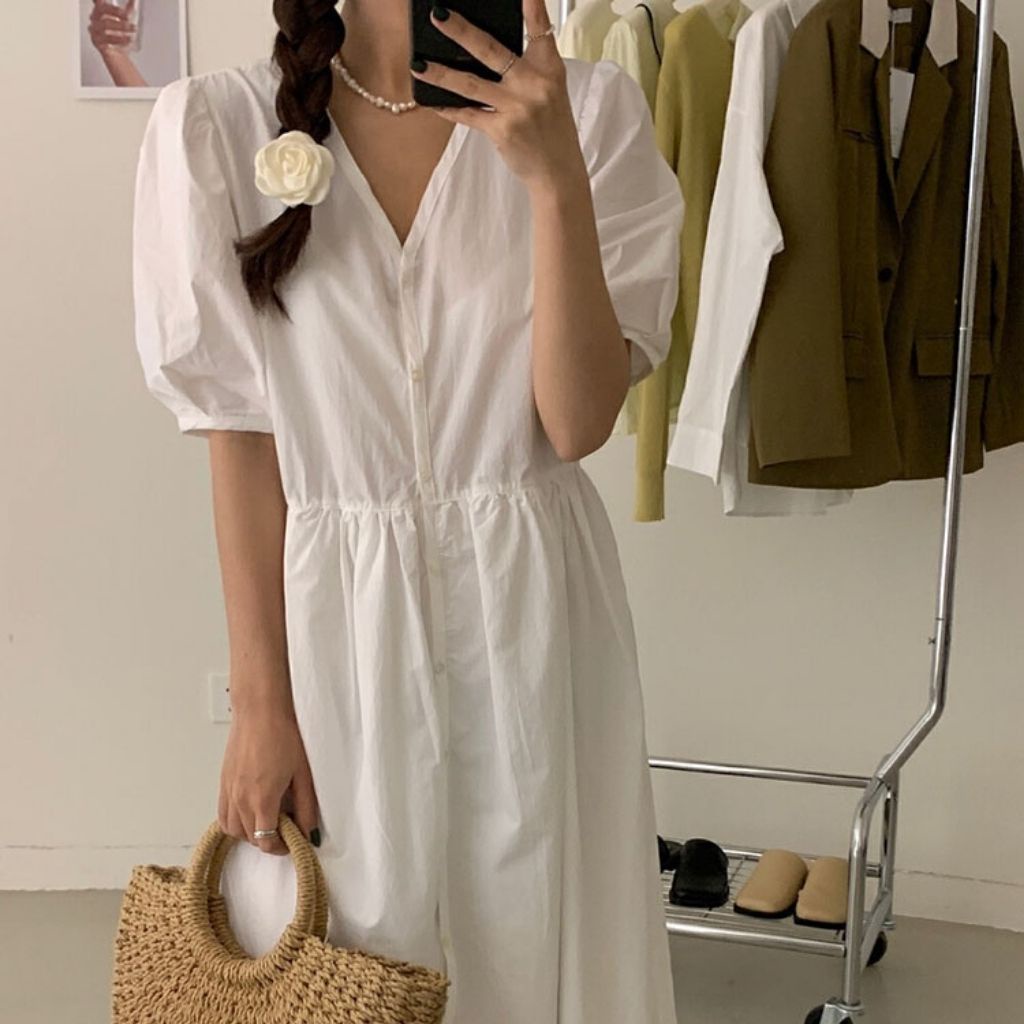 Váy đầm babydoll dáng dài Hada, chất liệu thô mềm có lớp lót dưới phong cách Hàn Quốc - V06