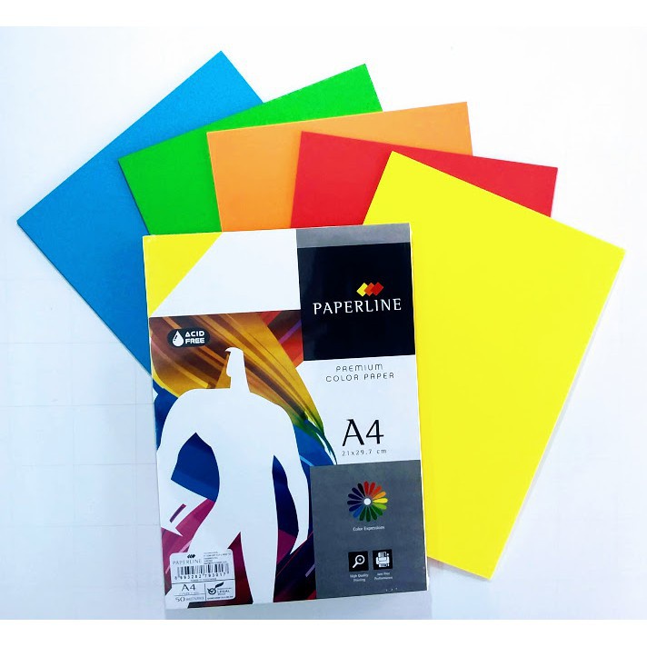 Giấy bìa 5 màu dạ quang A4 Paperline/ PHOTO PAPER / HM 5 màu/ Grand - Xấp 100 tờ