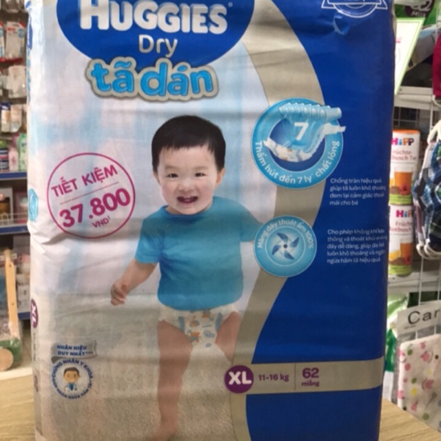 Tã dán Huggies sai XL 62 miếng (12-16kg)
