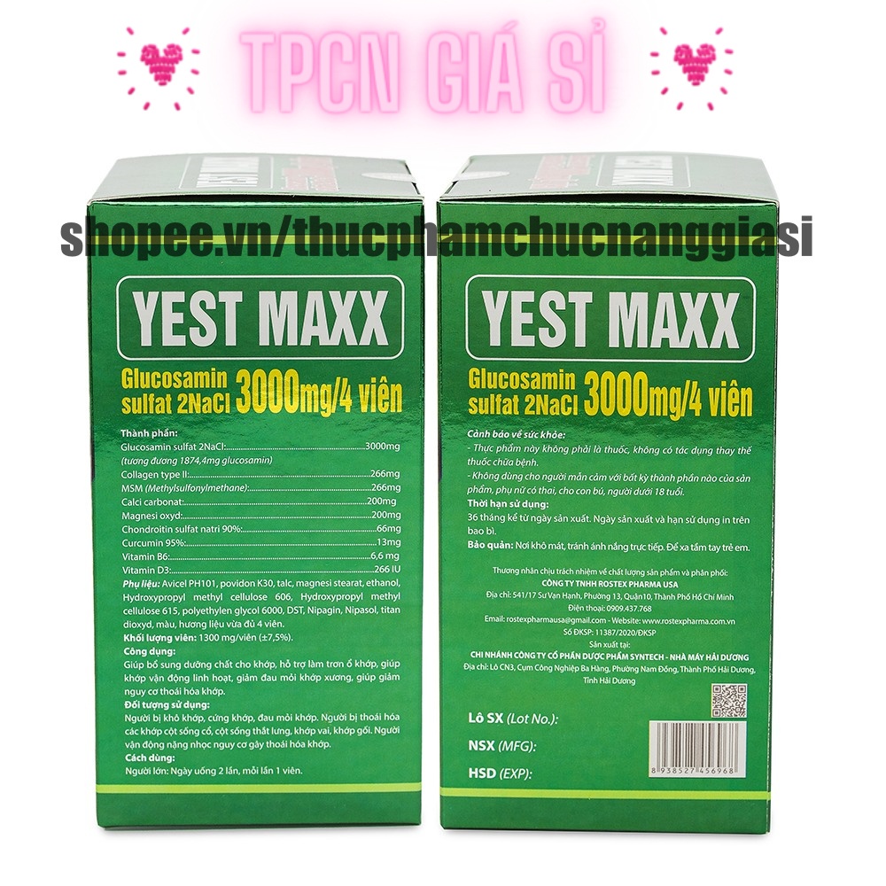 Viên uống bổ xương khớp YES MAX bổ sung glucosamin hỗ trợ giảm đau mỏi xương khớp – Hộp 60 viên