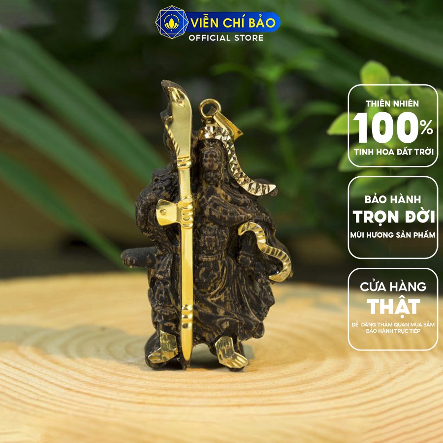 Mặt trầm hương Quan Công  sánh chìm bọc vàng 14K thời trang phụ kiện trang sức Viễn Chí Bảo M700007