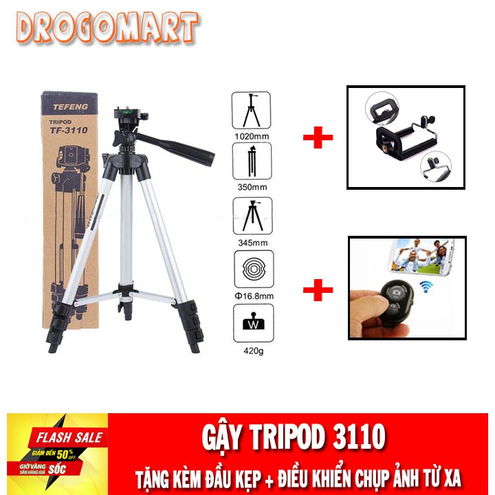 ( FREESHIP 99K ) Bộ Tripod TF-3110 Chân chụp hình máy ảnh, điện thoại Tặng remote chụp ảnh + đầu kẹp