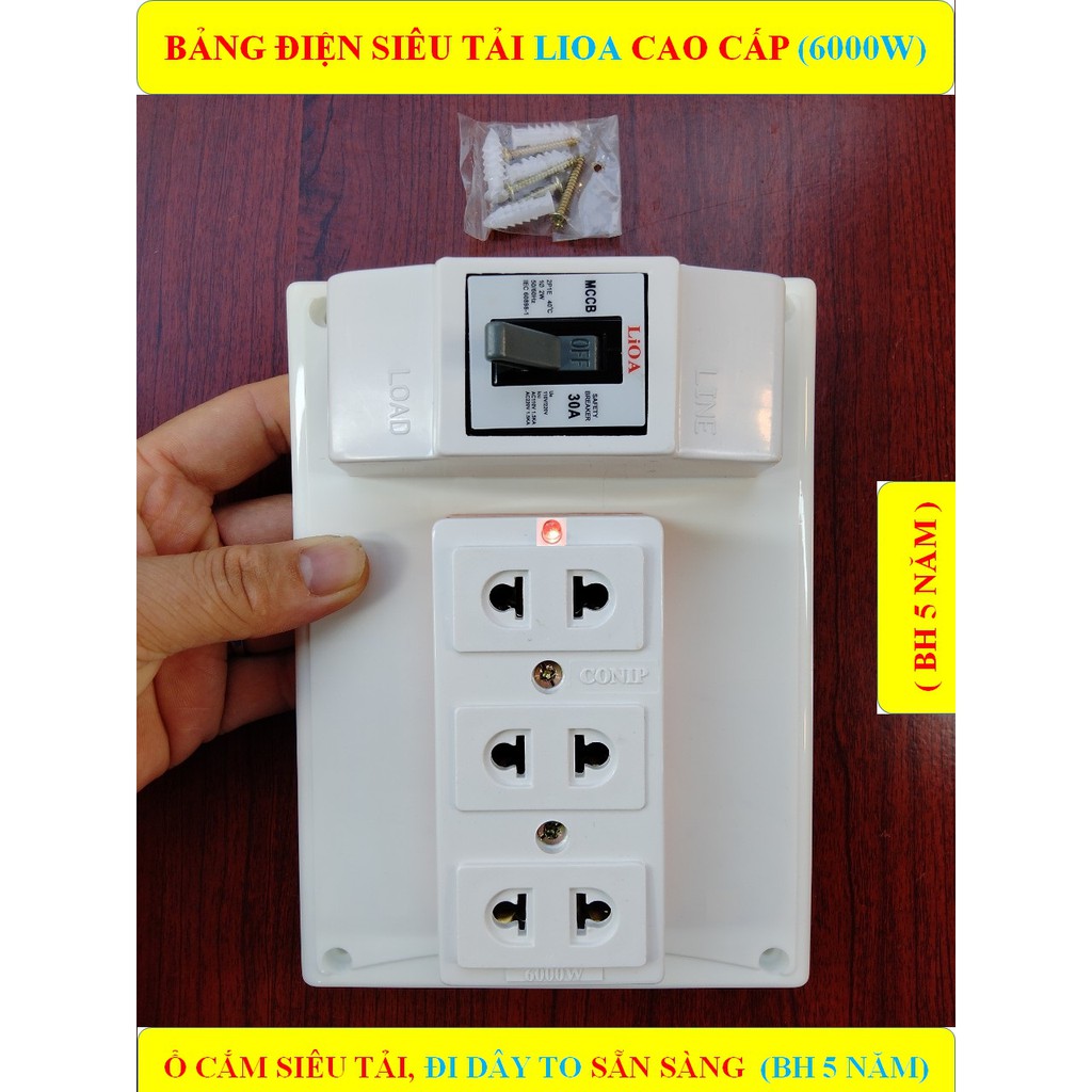 Táp lô, Bảng điện nổi chịu tải cao 6000W LIOA + (BH 5 NĂM) + Ổ cắm LÕI SỨ chịu tải 6000W có lò xo đàn hồi