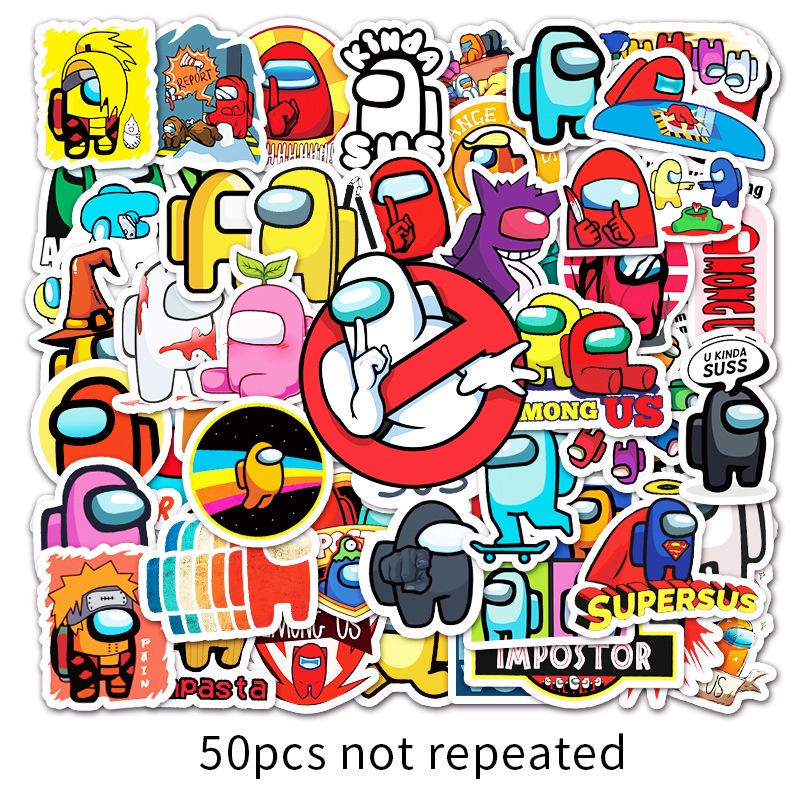 Combo 30 Sticker Chống Nước Decal Dán Điện Thoại Laptop Mũ Bảo Hiểm Vali Guitar Bình Nước [AMONG US]