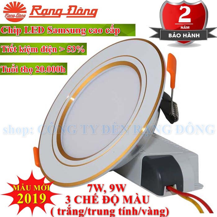 ĐÈN LED ÂM TRẦN DOWNLIGHT RẠNG ĐÔNG 7W, 9W ĐỔI 3 MÀU ÁNH SÁNG CAO CẤP