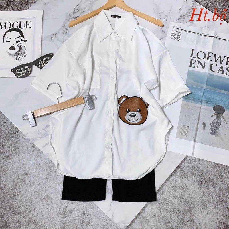 Bộ áo sơ mi gấu +quần lửng bó HT12