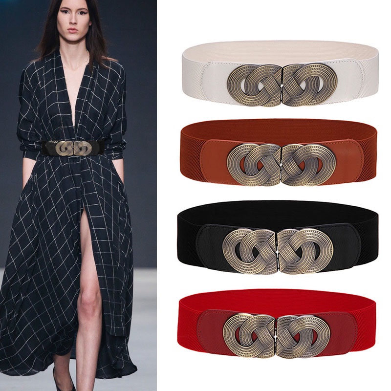 Thắt lưng bằng da PU bản to co giãn phối khóa phong cách cổ điển sành điệu dành cho nữ