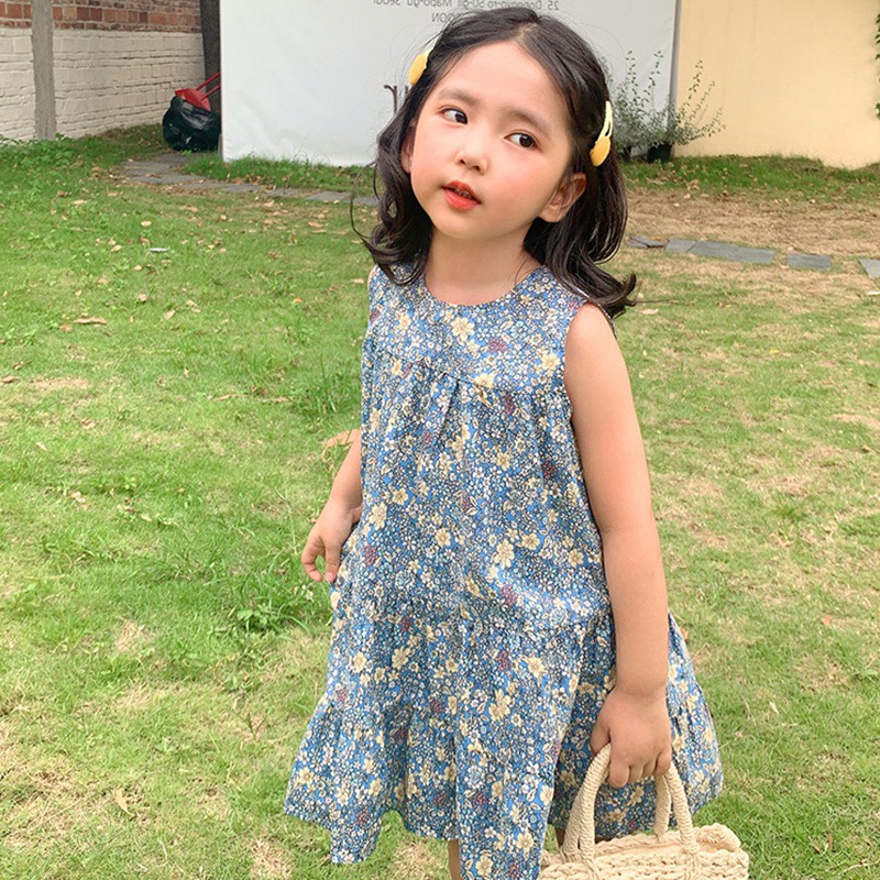 Đầm Công Chúa Chữ A In Họa Tiết Hoa Thời Trang Mùa Hè Xinh Xắn Cho Bé Gái 3-8 Tuổi