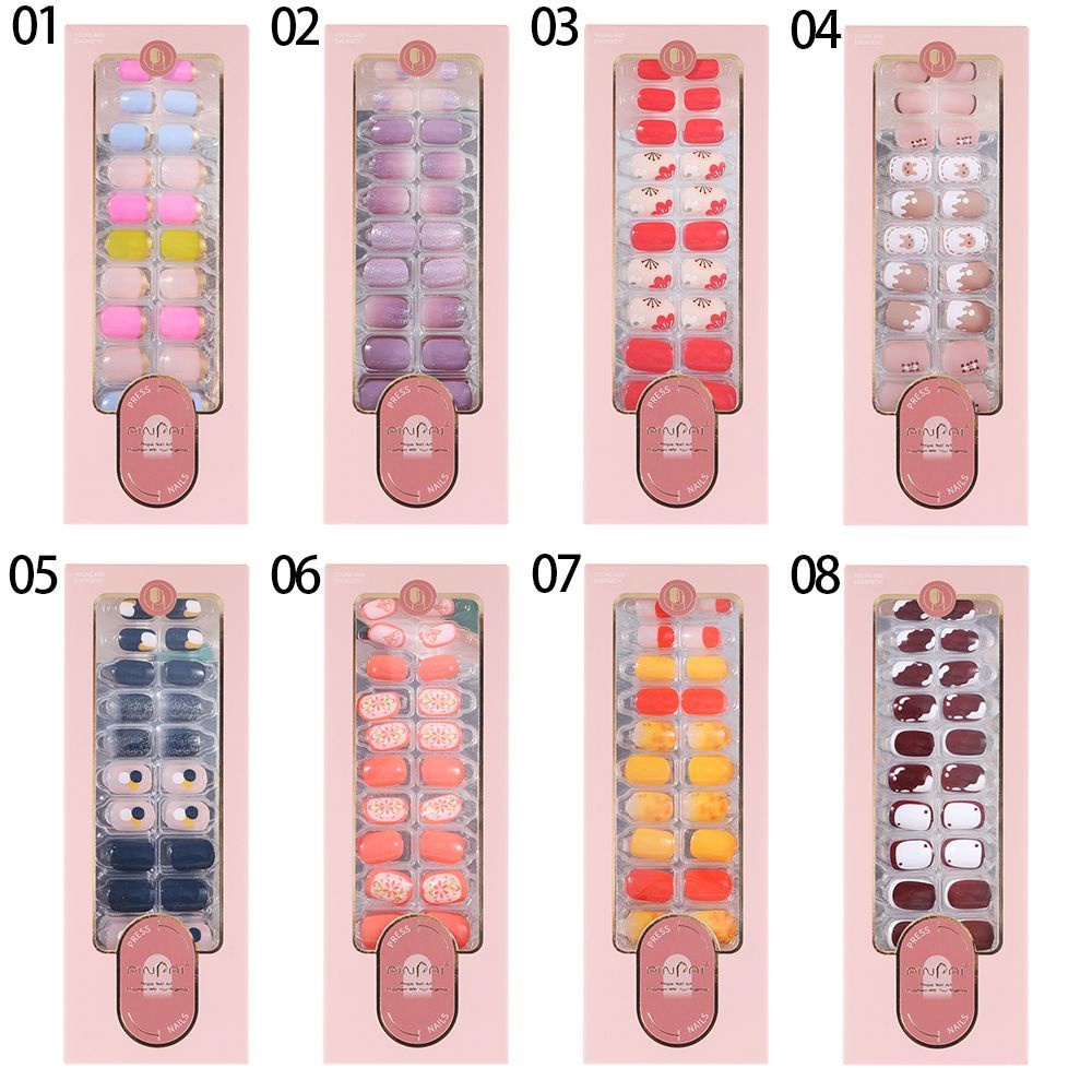 [Hàng mới về] Set 24 móng tay giả bằng acrylic thiết kế thời trang phủ toàn bộ móng có thể tháo rời thủ công