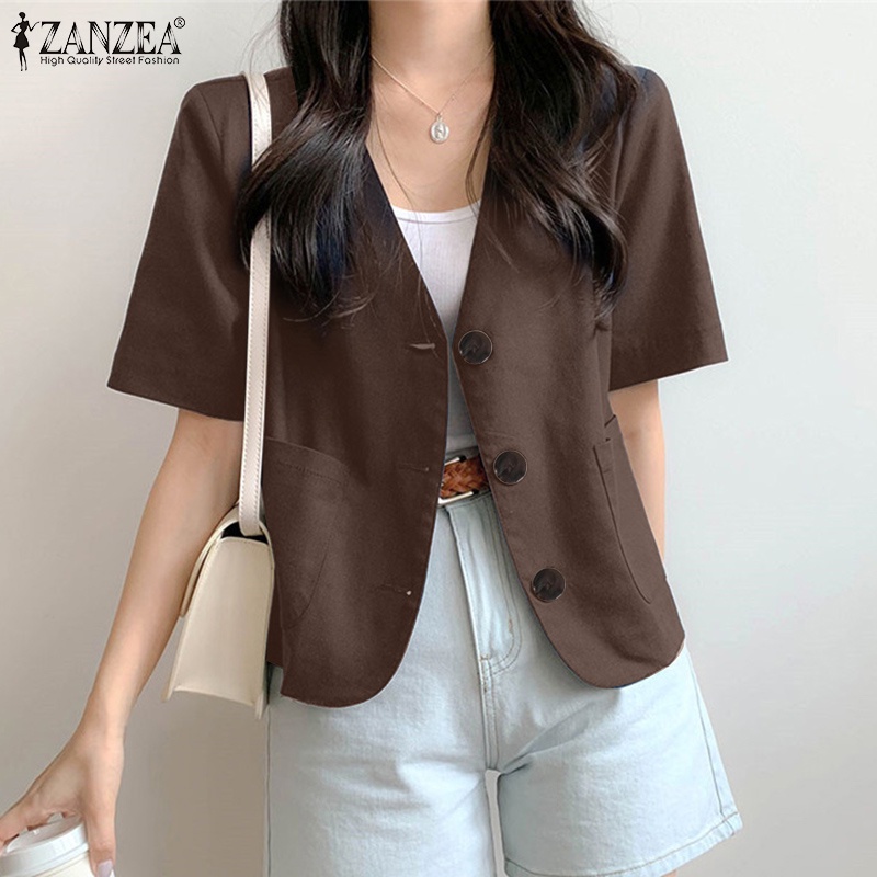 Áo khoác Zanzea tay lửng cổ chữ V thời trang thanh lịch cho nữ