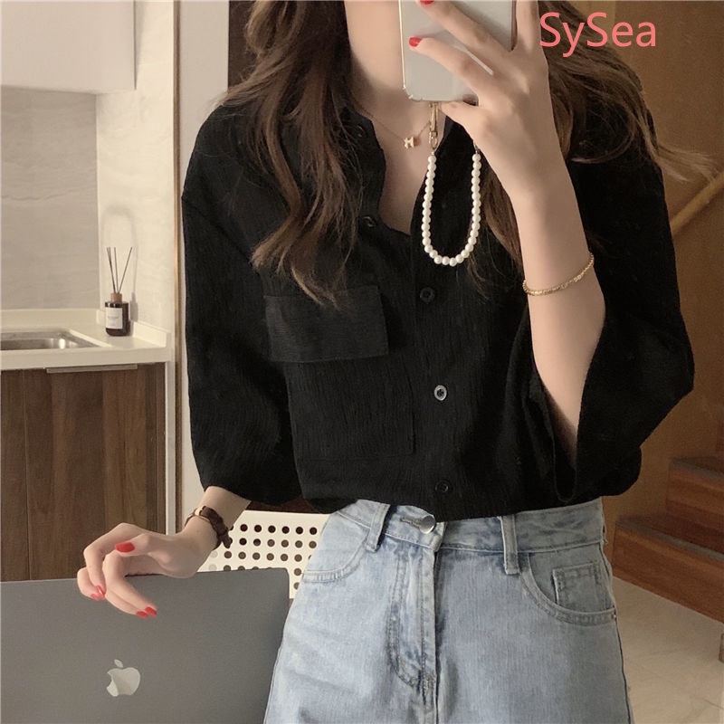 Áo Sơ Mi Nữ Plus size Màu Trơn Phong Cách Retro Hàn Quốc