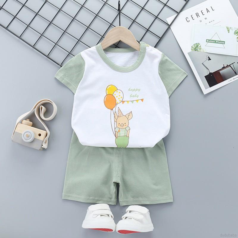 Set Áo Thun Tay Ngắn &amp; Quần Short Sọc Ngang Cho Bé Trai Từ 0-5 Tuổi