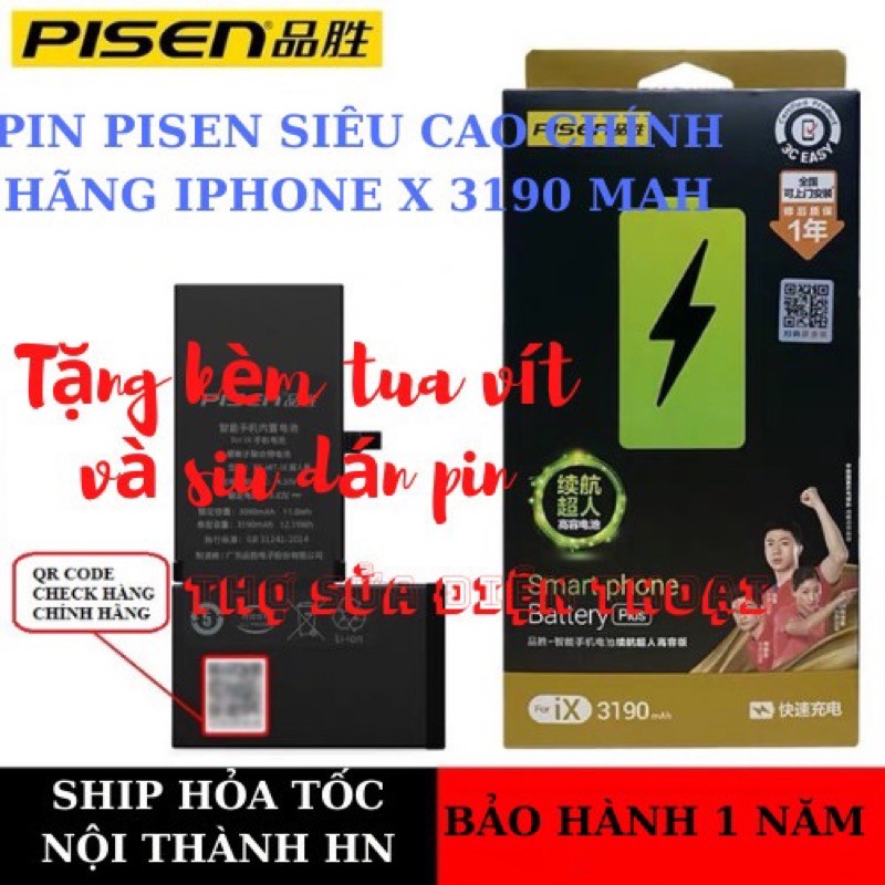 Pin iphone X dung lượng siêu cao 3190 mAh chính hãng - Bảo hành 1 năm