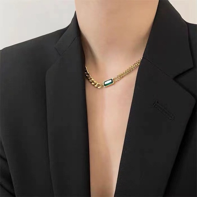 Bộ Vòng cổ + Bông Tai + Vòng Tay Hợp Kim Đính Đá Zircon Màu Xanh Lá Thời Trang Cho Nữ